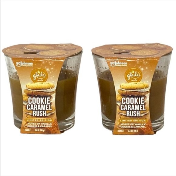 Glade Other - Holiday Jar Candles 2 Christmas Scent Cookie Caramel Rush Infused Essential Oils